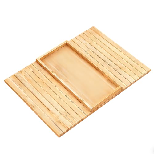 Folding Sofa Armrest Tray Table, Couch Armrest Table with Storage Box, for Couch & Chair - 12.4"x5.5" Natural Bamboo, Non-Slip Felt Bottom, for Drinks, Snacks, Phone, Remote on Couches & Chairs