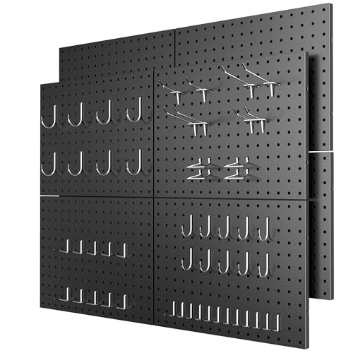 Peg Board 8 Pack Metal Pegboard Panels with 50 Hooks, Heavy Duty Pegboard Wall Organizer, Black Pegboards for Workbench, Garage Tool Storage, Office Organization, Kitchen, Craft Room - color: Black, size: 16x12"- 8 Pcs