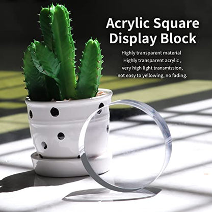 Acrylic Round Display Block, 2 Pieces 3 x 3 x 1 Inches Edge Polished Clear Display Pedestal Display Base