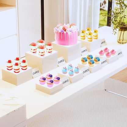 8” Buffet Risers with Mini Signs, Buffet Table Risers and Stands, Acrylic Cube Display Box for Catering Party Table Food Display, Dessert, Cakes - White, Set of 8 Boxes - color: 8 Pack