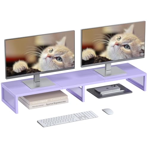 Dual Computer Monitor Stand Riser, Desk Organizers and Accessories, Printer & TV Stand, Desk Shelf, Office Desk Accessories & Desktop Workspace Organizer for Office Supplies, Purple - color: Purple