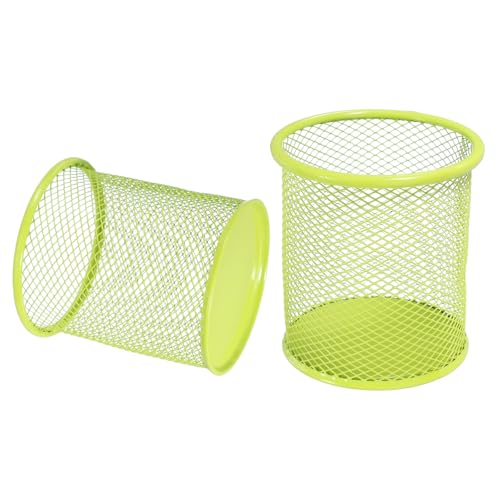 uxcell 2Pcs Mesh Pencil Holder, Metal Pen Cup Desk Organizer Makeup Brush Cup Holder for Home, Office, Classroom(Green) - color: Green