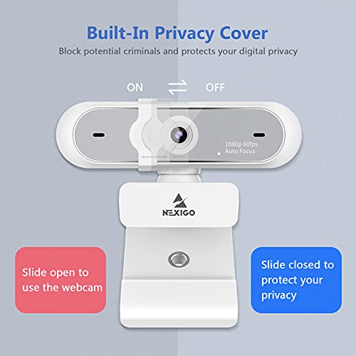 NexiGo N660P (Gen 2) 1080P 60FPS Webcam with Software Control, Dual Microphone & Cover, Autofocus, HD USB Computer Web Camera, for OBS/Zoom/Skype/FaceTime/Teams/Twitch, White - style: 1080P 60FPS Webcam