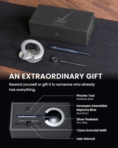 novium Hoverpen Interstellar - Futuristic Luxury Pen Made With Aerospace Alloys, Unique Aesthetic, Free Spinning Executive Pen, Gifts for Men & Women (Neptune Blue) - color: Neptune Blue, style: Basic