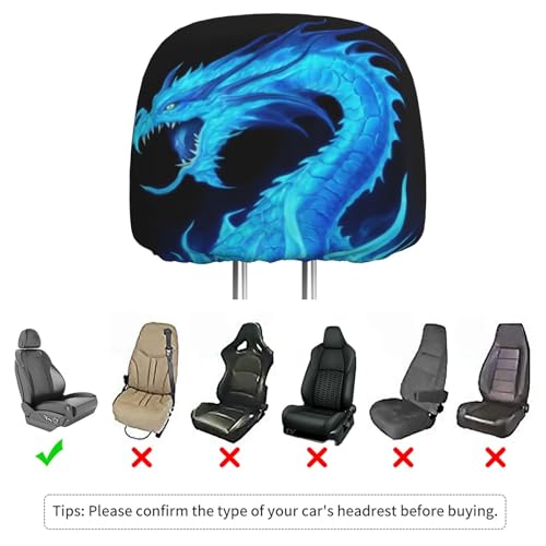Dujiea 2 Pack Fire Blue Dragon Car Headrest Covers, Universal Soft Car Seat Head Rest Cover Protector, Vehicle Accessories Fabric Headrest Cover for Cars Vans Trucks - color: Fire Blue Dragon