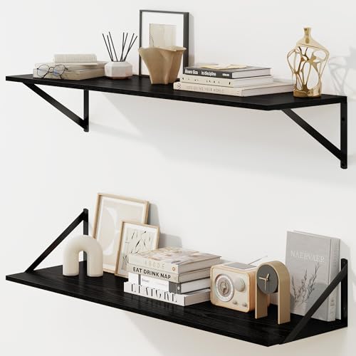 Fun Memories Deep Floating Shelves for Wall, 36W x 8D Wall Mounted Shelves Set of 2, Wide Display Ledge Shelf with Sturdy Metal Brackets for Living Room, Bathroom, Bedroom and Kitchen, Black - color: A-black, size: 36"w x 8"d