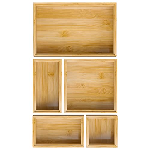 Bamboo Bathroom Drawer Organizer Dividers, Wooden Kitchen Utensil Holder Set of 5, Stackable Junk Drawer Organizer Tray, Multi-Use Storage Bins Boxs for Home, Office, Clothing, Makeup, Jewelry - color: Bamboo