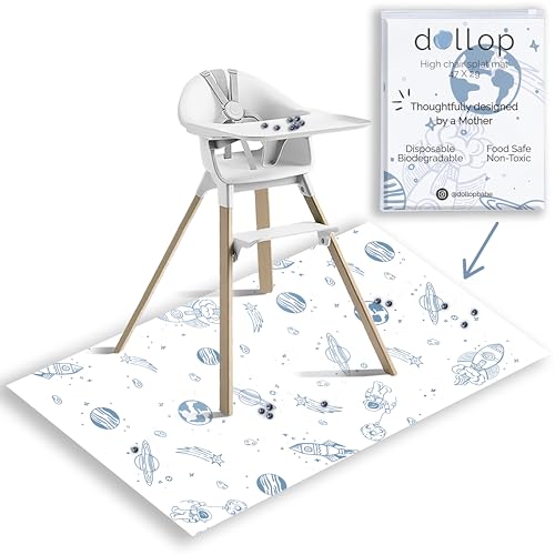 Dollop Disposable Splat Mats (30-Pack) – Large 47” Water-Resistant High Chair Floor Protector – Baby Led Weaning & Toddler Meal Supplies – Biodegradable & Compostable (Blue Out of This World) - color: Blue Out of This World