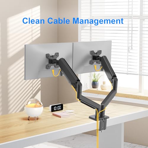 Dual Monitor Stand for 13 to 32 inch Screens, Gas Spring Monitor Arm with Swivel, Tilt, Rotation, Height Adjustable, Desk Mount with C-Clamp and Grommet Base, Each Arm Holds 4.4 to 19.8lbs Screen - size: Non-RGB Dual Arm Black