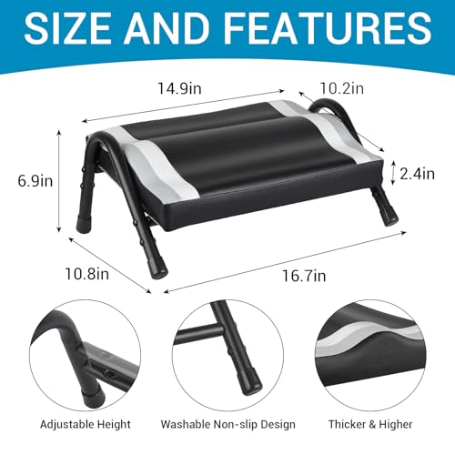 FUSLITE Foot Rest for Under Desk at Work, Ergonomic Foot Rest for Office Use, Adjustable Heights, Relieving Pain in Lower Back, Hip, Knee (Black) - color: White and Black Alternating