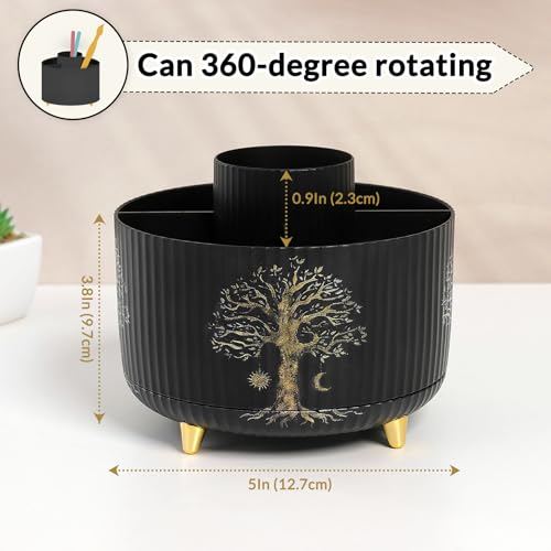 SKYDUE 360 Degree Rotating Desk Organizer, Dual-Purpose Pencil Pen Holder for Desktop, Desk Pen Organizer with 5 Slots, Office Supplies, Pencil Cup for Office, School, Home - color: Tree of Life