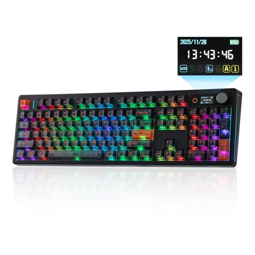 EPOMAKER TH108 V2 PRO Full Size Mechanical Keyboard with Screen&Knob, 10000mAh, BT/2.4Ghz, Mac Modifier PBT Keycap, Hot Swap, RGB, Gasket, Wireless Gaming Keyboard for Mac/PC (Black, Creamy Jade) - color: Black, size: Creamy Jade