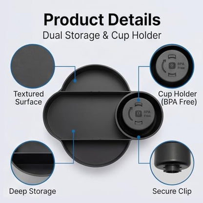 2PCS Toddler Car Seat Snack Tray, Detachable Cup Holder Replacement Compatible with Safety 1st EverFit & Grow and Go Car Seat, Anti-Slip Food Storage Tray, BPA-Free, Anti-Slip Car Seat Accessory
