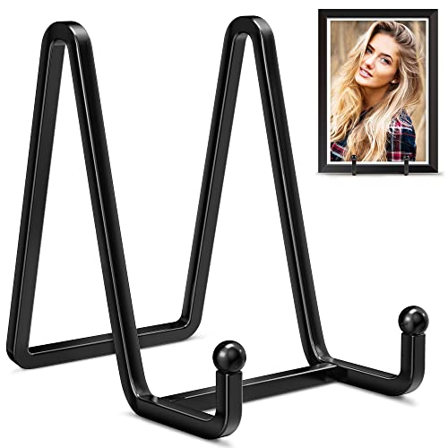 IPAME Plate Stands for Display - 4.5 Inch Metal Square Wire Plate Holder Display Stand + Picture Frame Stand Holder Easel for Book, Decorative Plate, Plaque, Photo, Platter (Black 2 Pack) - size: 4.5 Inch