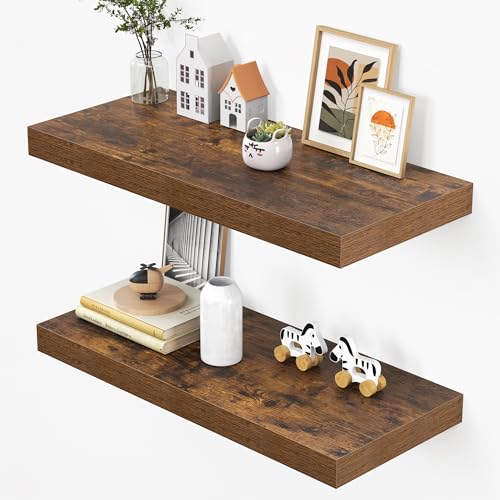Dreamland 32" Floating Shelves for Wall, 12" Deep Thicker Floating Shelves, Wall-Mounted Shelves for Bedroom, Living Room, Kitchen, Bathroom,Rustic Brown - Set of 2 - color: Rustic Brown, size: 32"W x 12"D x 2"H, Set of 2