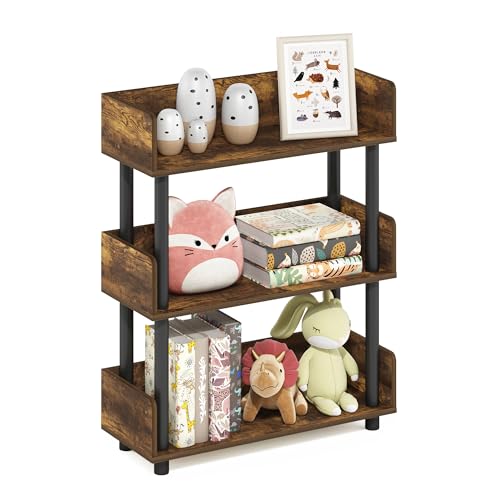 Furinno TURN-N-TUBE Display Shelf, 3-Tier Storage Shelves with Side Panels, Open Shelves Book Shelf with Rounded Corner Top Edges, for Organization and Storage, Living Room, Home Office, Amber Pine - color: Amber Pine/Black, size: 3-Tier Display Rack