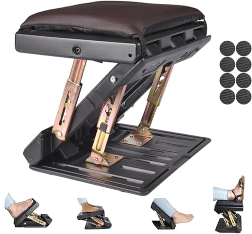 Foot Rest for Under Desk at Work 4-Level Height Adjustable, Ergonomic Foldable Footrest for Office, Gaming,Computer, Soft & Removable Pad Desk Foot Stool Suitable for All Seasons(Brown) - color: Brown