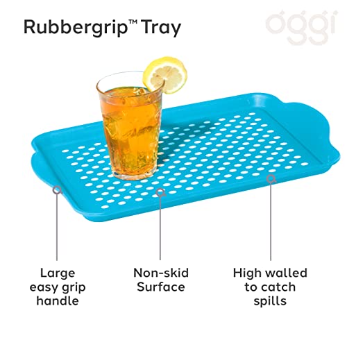 OGGI Anti Slip Serving Tray with Handles- Blue Rectangle Serving Tray - Ideal for Eating, Breakfast, Food Tray, Appetizer, Serving - color: Aqua, size: 17.3" x 11.5" x 1.3"