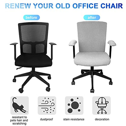 Tallew 4 Pcs Office Chair Covers Set Computer Universal Protective Stretchable Chair Seat Covers Desk Armrest Slipcovers Pads Office Cushion Backrest for Rotating (XL,Silver Gray) - color: Silver Gray