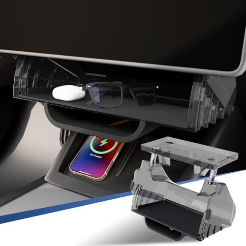 for Tesla Model Y Juniper & Model Y L Under Screen Storage Organizer 2025-2026/Model 3 Highland 2024-2026, Hideable Center Console Organizer Tray for Model Y Juniper Accessories, Black - color: Black-Juniper/Highland, size: Hideable