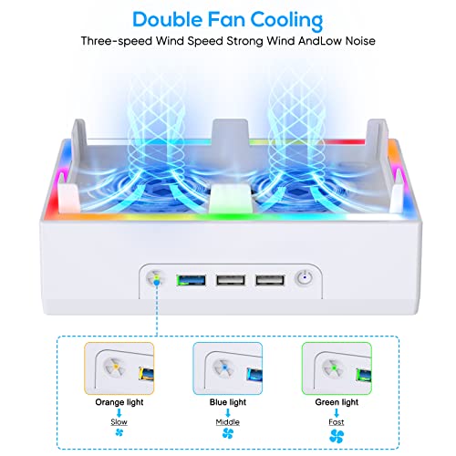 Wall Mount for Xbox Series S, MENEEA Wall Mount Kit Accessories with Adjustable Cooling Fan, RGB LED Light Strip, USB Port, Controller Hook, Secure Fit for Xbox Series S Consoles | White