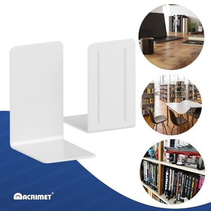 Acrimet Plastic Bookends for Bookcases, Shelves and Desktop, Plastic Book Holders (White Color) (1 Pair) - color: White