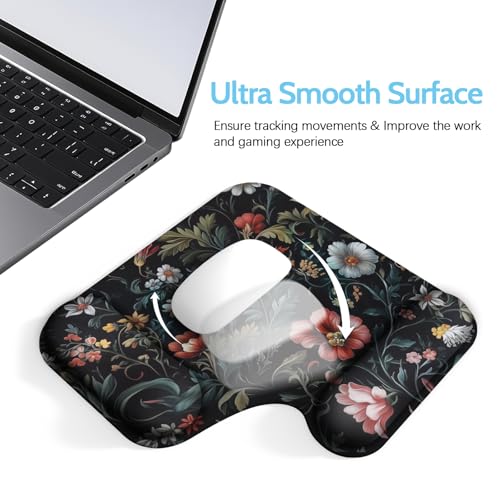 Ergonomic Mouse Pad with Gel Wrist Rest (1"& 1.2" Dual Height) - Mouse Pads Compact Mousepad Desk Mat Office, Gaming & Carpal Tunnel Relief | Non-Slip Rubber Base Dark Floral - color: Dark Floral
