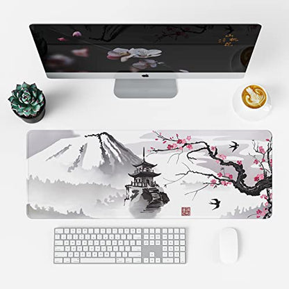 ETZ Japanese Cherry Blossom Mouse Pad (31.5 × 11.8 × 0.12 inch) Extended Large Mouse Mat Desk Pad, Stitched Edges Mousepad,Non-Slip Rubber Base,Gaming Mouse Pad,Office & Home. - color: Ink Mouse Pad - 1