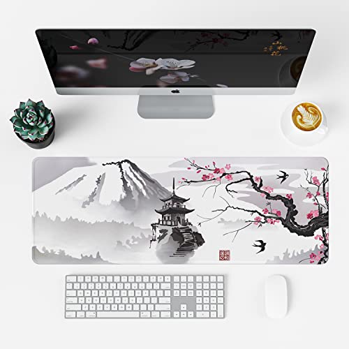 ETZ Japanese Cherry Blossom Mouse Pad (31.5 × 11.8 × 0.12 inch) Extended Large Mouse Mat Desk Pad, Stitched Edges Mousepad,Non-Slip Rubber Base,Gaming Mouse Pad,Office & Home. - color: Ink Mouse Pad - 1