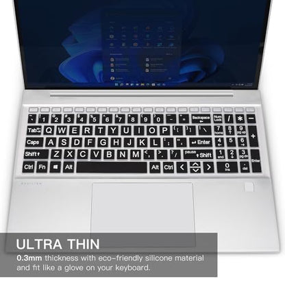 Large Print Keyboard Cover Skin for 2026 2025 HP 15.6 inch Laptop15-fc 15-fd Series, HP 15-fc0499nr 15-fc0502nr 15-fc0399nr 15-fc0099nr fc0245dx fc0047nr 15-fd0023dx 15-fd0123dx 15-fd0127dx 15t-fd100 - color: Black(Large Font)