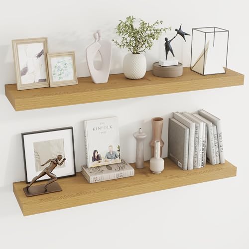 Dreamland 40 Inches Floating Shelves for Wall, 9.3 Inch Deep Floating Shelves Set of 2, Large Display & Storage Shelf, Wall Shelf for Bathroom Bedroom Living Room Kitchen Office,Oak - color: Oak, size: 40"W x 9.3"D,Set of 2