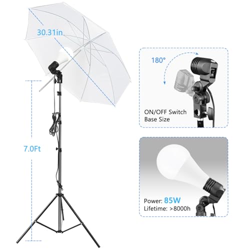 Photography Background Stand Support System with Muslin Backdrop (Chromakey Green Screen kit) 85W 5500K LED Bulb with Umbrella Lighting Kit for Photo Studio Product, Portrait and Video Shoot