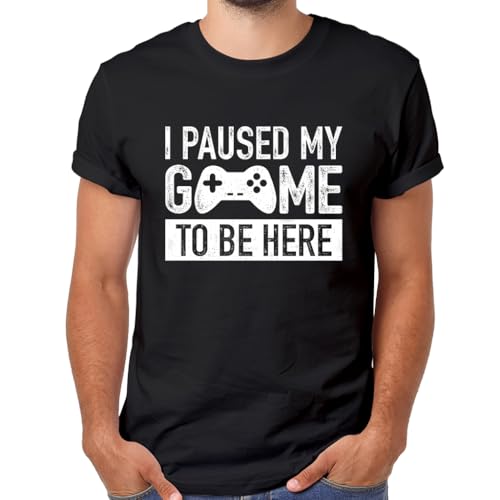 I Paused My Game to Be Here t Shirt Gamer Gifts for Men Gaming Funny Graphic Tees - color: Black, size: Small