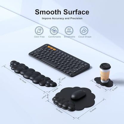 MOKURU Cloud Mouse Pad with Wrist Rest, Cloud Keyboard Wrist Rest, Mouse Pad Wrist Support, Ergonomic Keyboard Mouse Wrist Support (Black) - color: Black