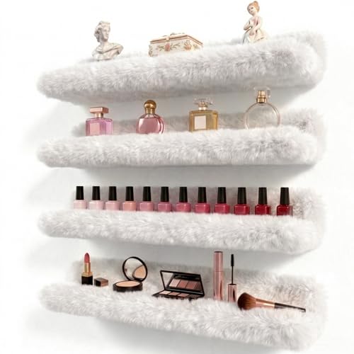 Care&More YJ 15 Inch Nail Polish Shelves, 4-Pack Fluffy Nail Polish Rack for Storing Nail Bottles, Sunglasses, Essential Oils, Plush Soft White - color: White