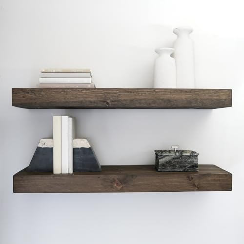 Urbandi Modern Floating Shelves 3 Inches Thick for Wall, Wide Shelves for Kitchen, Living Room, Bedroom, and Bathroom, Natural Pine Wood, Rustic Wooden Shelf, (Set of 2) (Jacobean, 48Lx3Hx8D) - color: Jacobean, size: 48Lx3Hx8D