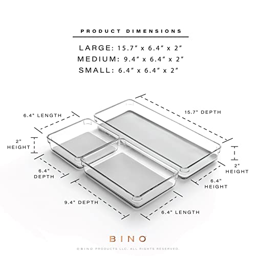BINO | 3-Piece Drawer Organizer Bin Set - Grey, Large | THE MODULAR+ | Multi-Purpose Storage | Soft-Grip Lining and Non-Slip Rubber Feet | Durable | BPA-Free | Desk Drawer Organizer | Vanity Organizer - size: Large