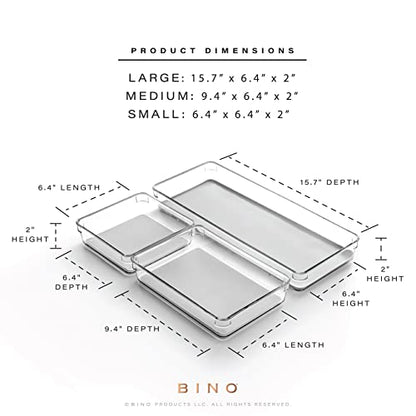BINO | 3-Piece Drawer Organizer Bin Set - Grey, Large | THE MODULAR+ | Multi-Purpose Storage | Soft-Grip Lining and Non-Slip Rubber Feet | Durable | BPA-Free | Desk Drawer Organizer | Vanity Organizer - size: Large