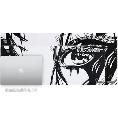 XL Anime Eyes Mouse Pad – Large Manga Girl Desk Mat 31.5x11.8 – Non-Slip, Water-Resistant, Stitched Edges – Aesthetic Japanese Gaming Mat - color: Anime, size: 31.5L x 11.8W inches