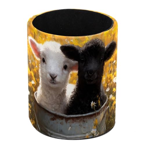 Cute Sheep Pen Holder Pencil Organizer for Desk, 3.1” x 3.1” x 3.9” Pencil Cup Office Supplies, Large Capacity Cute Pen and Makeup Brush Holder for Desktop, Home, School - color: Cute Sheep