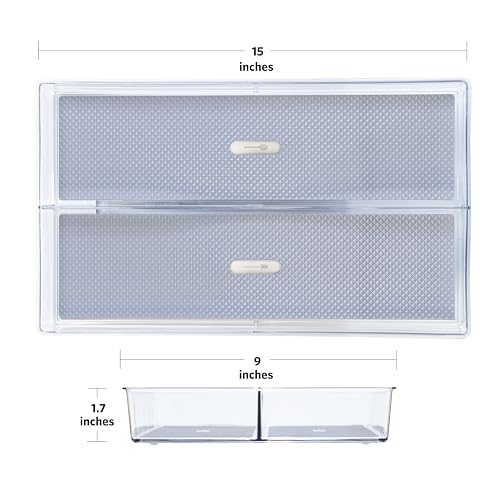 Glad Drawer Organizer Bin, 15x9 - Divided Clear Plastic Storage Tray for Junk Drawers, Kitchen Utensils, Bathroom Vanity, and Organizing Pantry - BPA Free, Food Safe, Non Slip - size: 15x9 (2-Compartment)