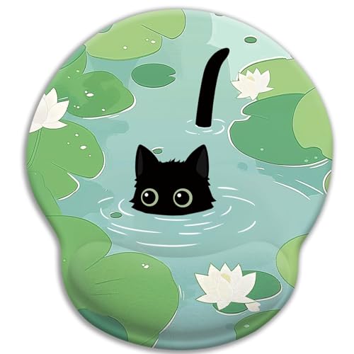 Blusabaca Mouse Pad with Wrist Rest, Cat Lotus Leaf Ergonomic Mouse Pads Wrist Support for Desk, Cute Gaming Mousepad Wireless Mouse Laptop Computer Work Home Desk Accessories Office Supplies Decor - color: Cat Lotus Leaf