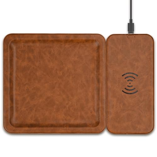 PU Leather Wireless Charging Station and Valet Tray, Gift for Men Husband Dad from Wife Daughter Son, Nightstand Organizer for Men Women, Boyfriend Anniversary Birthday Gifts for Him - color: A-wireless Charging
