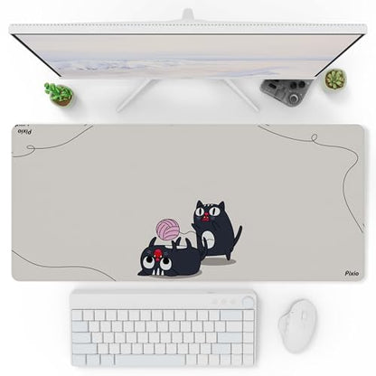 Pixio Mouse Pads - 36 x 16 inch XXL Playful Cats (Center) Beige Multifunctional Large Desk Mats for Gaming, Office, Desktop Anti-Slip Waterproof Washable Computer Mouse Mat - color: Beige Playful Cats (Center)