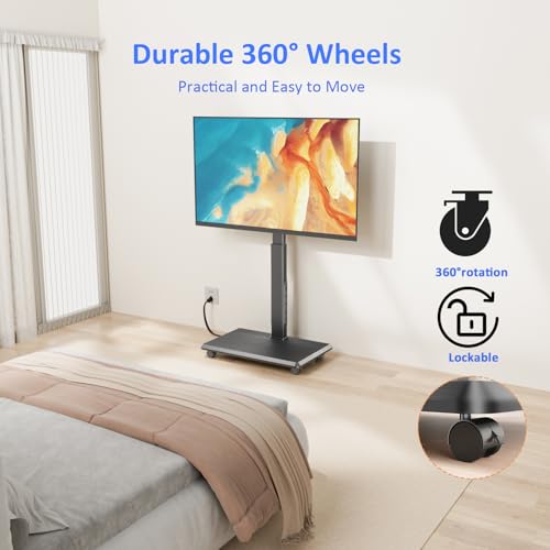 Afaloona Rolling TV Stand with Power Outlet, Mobile TV Stand for 32-75 Inch TVs up to 110 lbs, 30° Swivel TV Floor Stand, 18 Adjustable Heights, TV Cart on Wheels for Bedroom, Office, Outdoor, Black - style: GM-A01