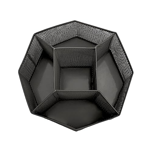 Annova Mesh Desk Organizer Rotate with 5 Compartments Spinning Tidy Candy/Pen Holder Office, Art Supply, Storage, Classroom, Home (Black) - color: Black