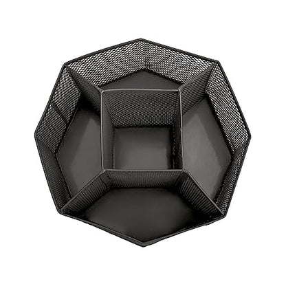 Annova Mesh Desk Organizer Rotate with 5 Compartments Spinning Tidy Candy/Pen Holder Office, Art Supply, Storage, Classroom, Home (Black) - color: Black