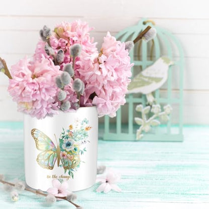 Cute Pen Holder for Desk, Ceramic Durable Pencil Cup, Simple&Modern Style Makeup Organizer, Multifunctional Office Supplies for Home, Kids and School, Butterfly Pattern - color: Butterfly Pattern