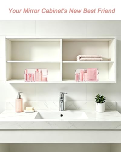 Makeup Tray Holder Organizer Cosmetic Display Case Tabletop Desktop Vanity Countertop Bathroom Wall Cabinet Medicine Storage Box 9 Dividers 2 Removable Women Ladies Girls Gifts Crystal Pink 1 PACK - color: Crystal Pink