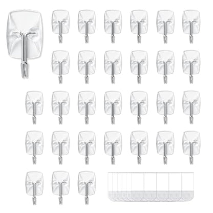MOVELYST 30 Small Hooks+40 Removable Strips, Clear Wire Utility Hooks with Adhesive Strips Damage-Free, No Tools Wall Hooks for Hanging Heavy Duty, Value Pack - size: Small, style: Clear-30+40